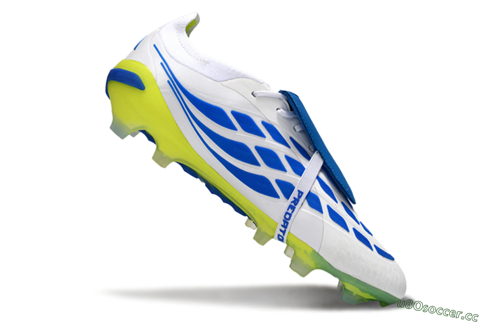 Men's Adidas Predator 26 Elite Fold-Over Tongue FG Firm Ground Low-Tops Football Boots - White/Neon Yellow/Cyan Blue 4