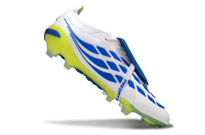 Men's Adidas Predator 26 Elite Fold-Over Tongue FG Firm Ground Low-Tops Football Boots - White/Neon Yellow/Cyan Blue