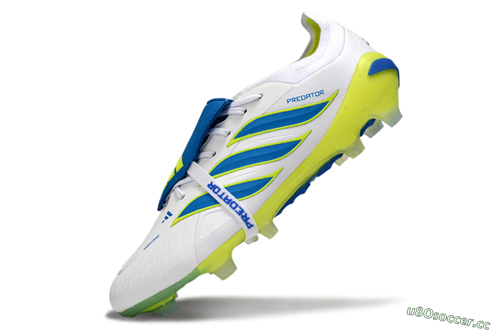 Men's Adidas Predator 26 Elite Fold-Over Tongue FG Firm Ground Low-Tops Football Boots - White/Neon Yellow/Cyan Blue 5