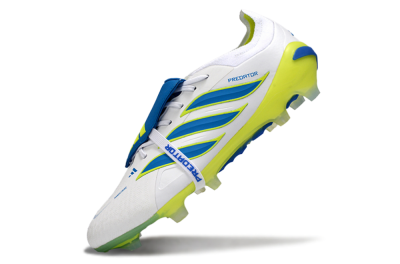 Men's Adidas Predator 26 Elite Fold-Over Tongue FG Firm Ground Low-Tops Football Boots - White/Neon Yellow/Cyan Blue