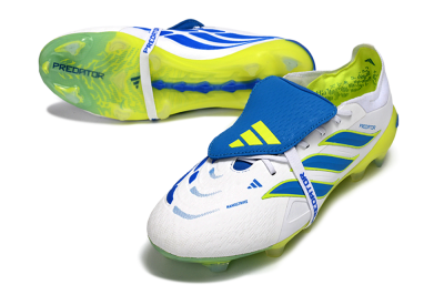 Men's Adidas Predator 26 Elite Fold-Over Tongue FG Firm Ground Low-Tops Football Boots - White/Neon Yellow/Cyan Blue