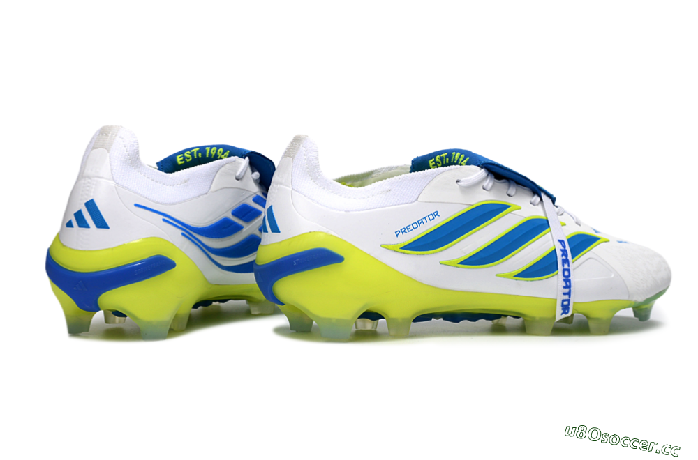 Men's Adidas Predator 26 Elite Fold-Over Tongue FG Firm Ground Low-Tops Football Boots - White/Neon Yellow/Cyan Blue 6