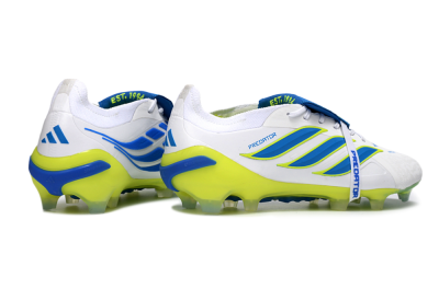 Men's Adidas Predator 26 Elite Fold-Over Tongue FG Firm Ground Low-Tops Football Boots - White/Neon Yellow/Cyan Blue