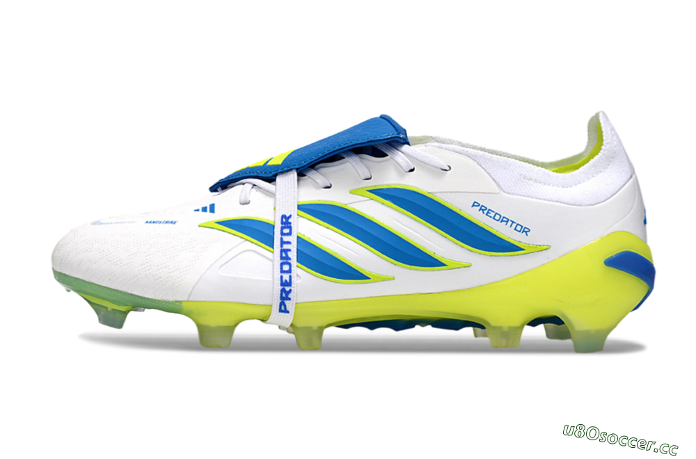 Men's Adidas Predator 26 Elite Fold-Over Tongue FG Firm Ground Low-Tops Football Boots - White/Neon Yellow/Cyan Blue 0