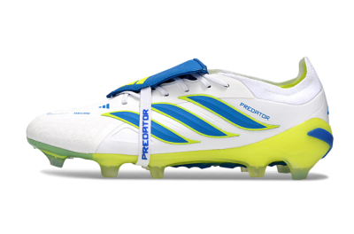 Men's Adidas Predator 26 Elite Fold-Over Tongue FG Firm Ground Low-Tops Football Boots - White/Neon Yellow/Cyan Blue
