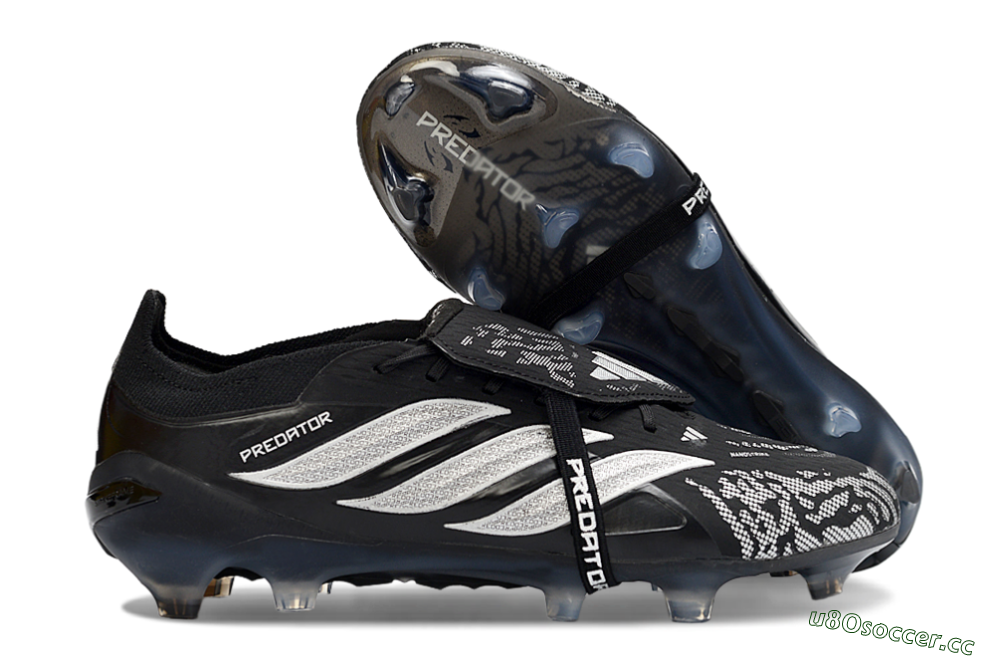 Men's Adidas Predator 26 Elite Fold-Over Tongue FG Firm Ground Low-Tops Football Boots - Black/Shadow Black/Flash Silver 2