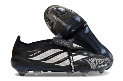 Men's Adidas Predator 26 Elite Fold-Over Tongue FG Firm Ground Low-Tops Football Boots - Black/Shadow Black/Flash Silver