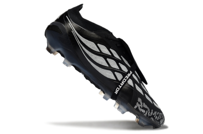 Men's Adidas Predator 26 Elite Fold-Over Tongue FG Firm Ground Low-Tops Football Boots - Black/Shadow Black/Flash Silver