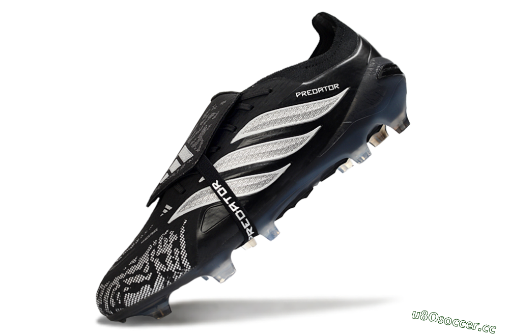 Men's Adidas Predator 26 Elite Fold-Over Tongue FG Firm Ground Low-Tops Football Boots - Black/Shadow Black/Flash Silver 5
