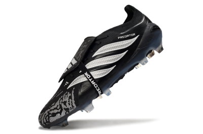 Men's Adidas Predator 26 Elite Fold-Over Tongue FG Firm Ground Low-Tops Football Boots - Black/Shadow Black/Flash Silver