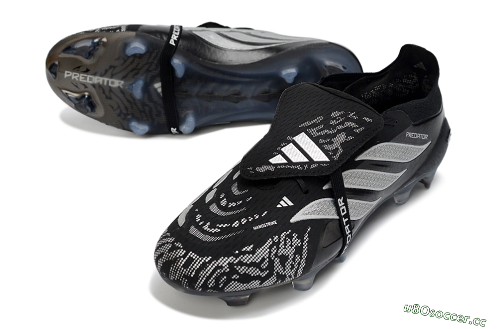 Men's Adidas Predator 26 Elite Fold-Over Tongue FG Firm Ground Low-Tops Football Boots - Black/Shadow Black/Flash Silver 3
