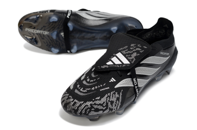 Men's Adidas Predator 26 Elite Fold-Over Tongue FG Firm Ground Low-Tops Football Boots - Black/Shadow Black/Flash Silver