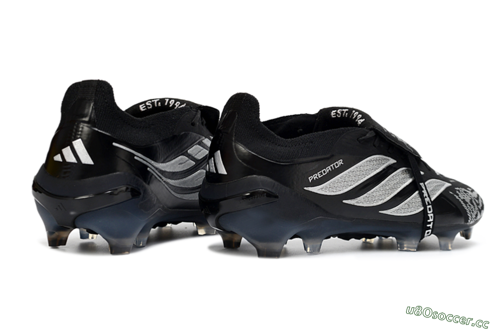 Men's Adidas Predator 26 Elite Fold-Over Tongue FG Firm Ground Low-Tops Football Boots - Black/Shadow Black/Flash Silver 6