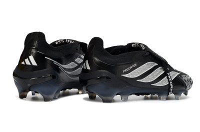 Men's Adidas Predator 26 Elite Fold-Over Tongue FG Firm Ground Low-Tops Football Boots - Black/Shadow Black/Flash Silver