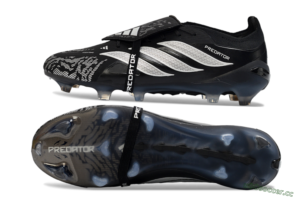 Men's Adidas Predator 26 Elite Fold-Over Tongue FG Firm Ground Low-Tops Football Boots - Black/Shadow Black/Flash Silver 1