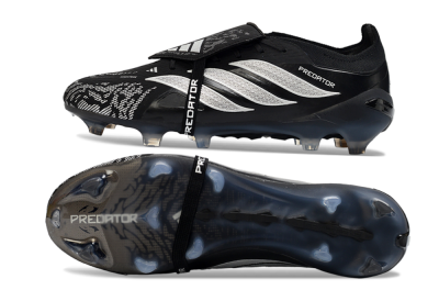 Men's Adidas Predator 26 Elite Fold-Over Tongue FG Firm Ground Low-Tops Football Boots - Black/Shadow Black/Flash Silver