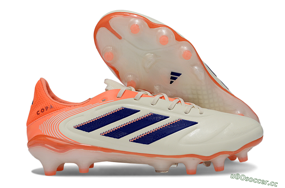 Men's Adidas Copa Pure 3 FG Firm Ground Low-Tops Football Boots - White/Vibrant Orange/Navy Blue 2