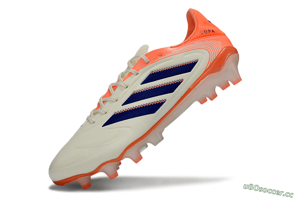 Men's Adidas Copa Pure 3 FG Firm Ground Low-Tops Football Boots - White/Vibrant Orange/Navy Blue 5