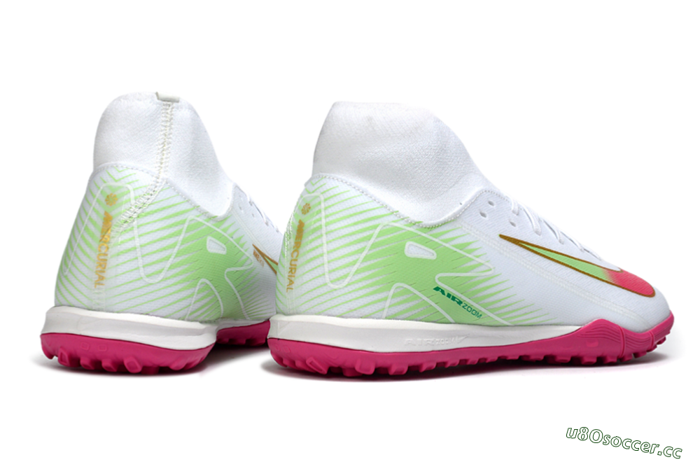 Men's Nike Air Zoom Mercurial Superfly 10 Academy TF Artificial Turf High-Tops Football Shoes - White/Vibrant Pink/Soft Green 6
