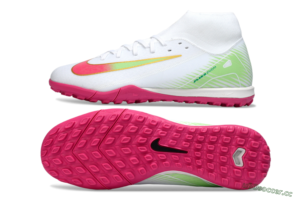 Men's Nike Air Zoom Mercurial Superfly 10 Academy TF Artificial Turf High-Tops Football Shoes - White/Vibrant Pink/Soft Green 1