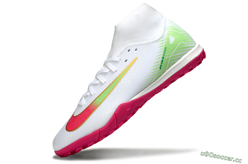 Men's Nike Air Zoom Mercurial Superfly 10 Academy TF Artificial Turf High-Tops Football Shoes - White/Vibrant Pink/Soft Green 5