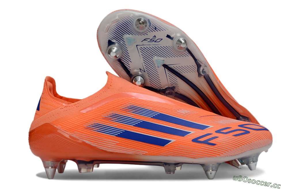 Men's Adidas F50 Elite Laceless SG Soft Ground Low-Tops Football Boots - Orange/Navy Blue/Flame Orange 2
