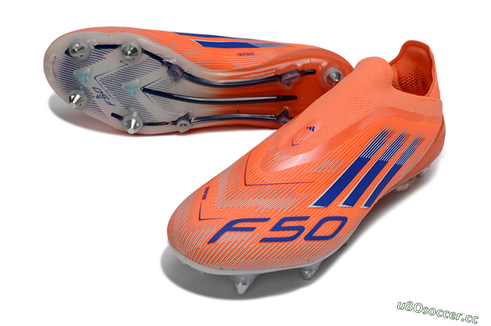 Men's Adidas F50 Elite Laceless SG Soft Ground Low-Tops Football Boots - Orange/Navy Blue/Flame Orange 3