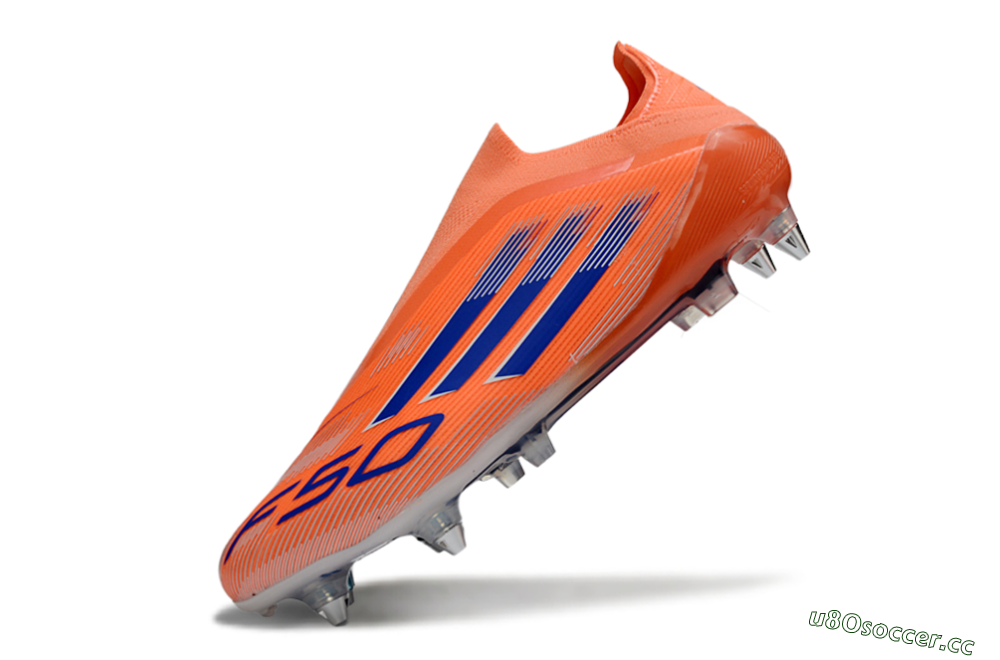 Men's Adidas F50 Elite Laceless SG Soft Ground Low-Tops Football Boots - Orange/Navy Blue/Flame Orange 5