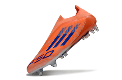 Men's Adidas F50 Elite Laceless SG Soft Ground Low-Tops Football Boots - Orange/Navy Blue/Flame Orange
