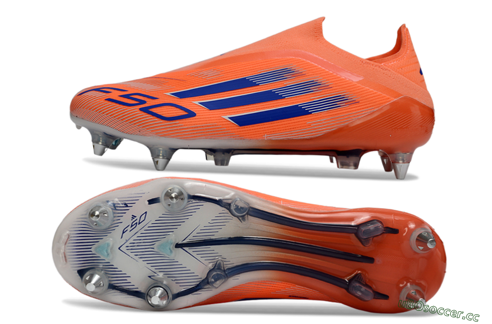 Men's Adidas F50 Elite Laceless SG Soft Ground Low-Tops Football Boots - Orange/Navy Blue/Flame Orange 1