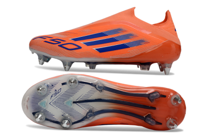 Men's Adidas F50 Elite Laceless SG Soft Ground Low-Tops Football Boots - Orange/Navy Blue/Flame Orange
