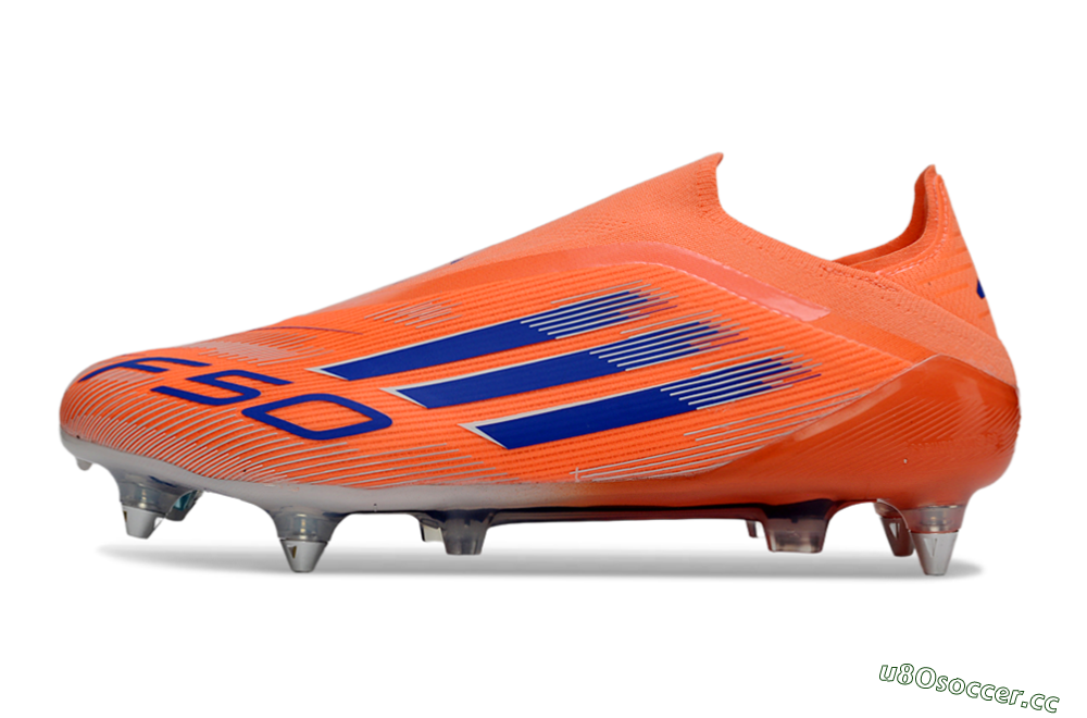 Men's Adidas F50 Elite Laceless SG Soft Ground Low-Tops Football Boots - Orange/Navy Blue/Flame Orange 0