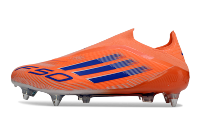 Men's Adidas F50 Elite Laceless SG Soft Ground Low-Tops Football Boots - Orange/Navy Blue/Flame Orange