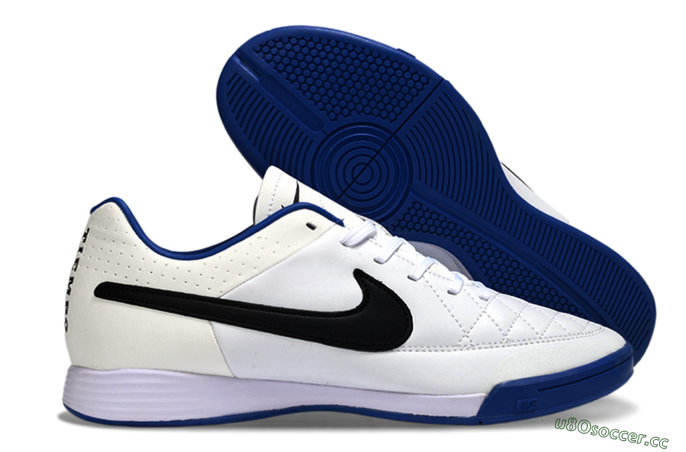Men's Nike Tiempo Ligera 4 IC Indoor & Futsal Low-Tops Football Shoes - White/Royal Blue/Black 2