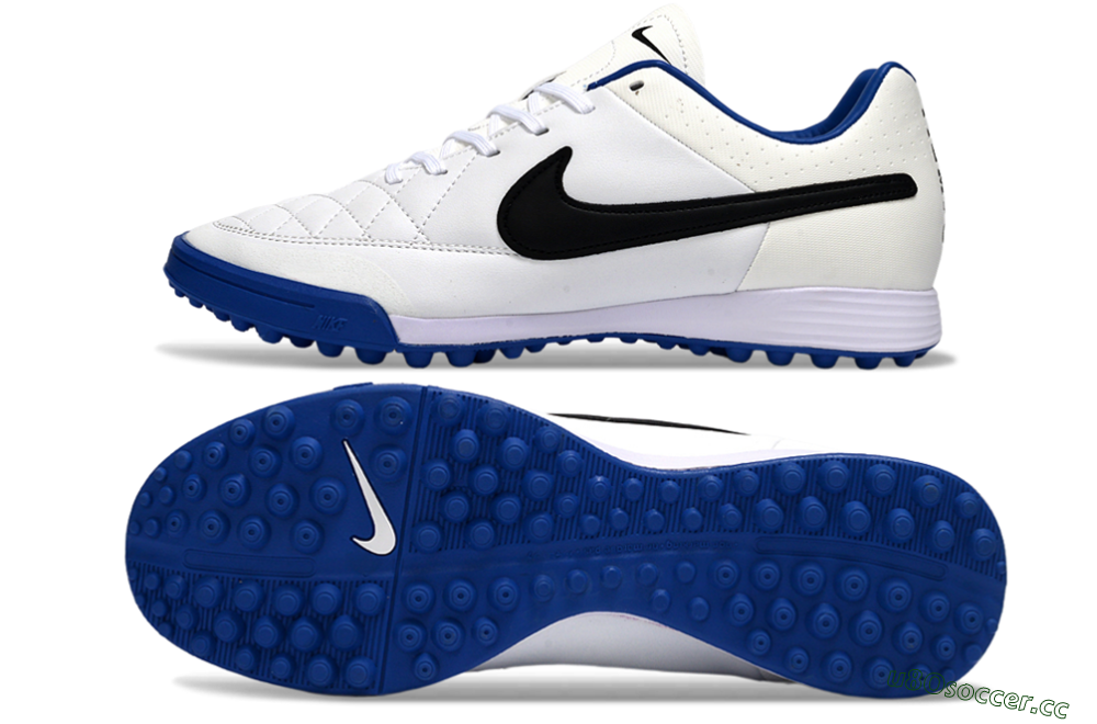 Men's Nike Tiempo Ligera 4 TF Artificial Turf Low-Tops Football Shoes - White/Royal Blue/Black 1
