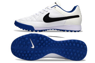 Men's Nike Tiempo Ligera 4 TF Artificial Turf Low-Tops Football Shoes - White/Royal Blue/Black