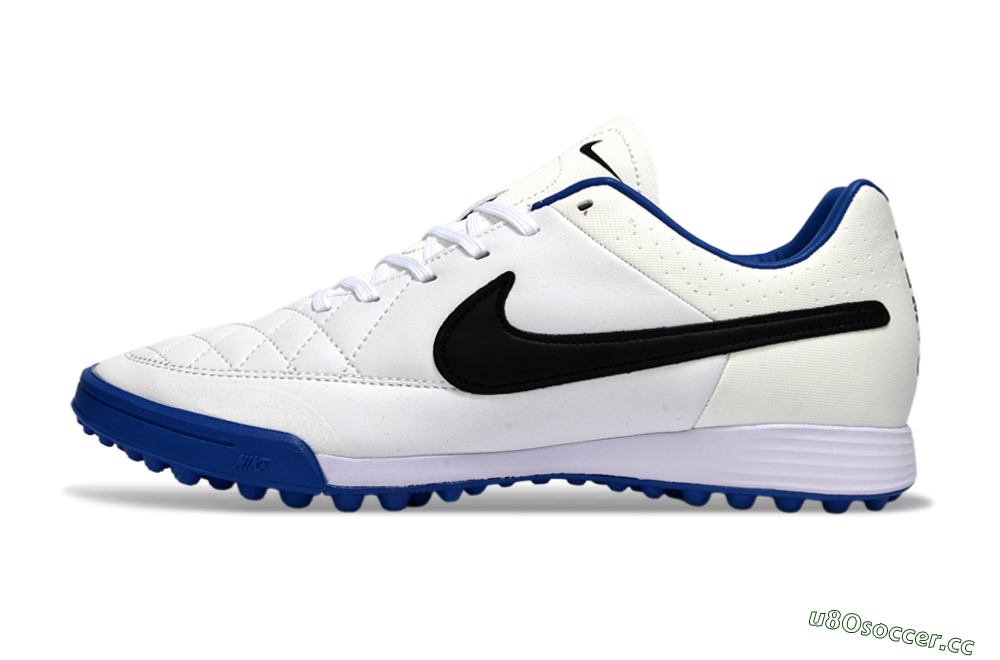 Men's Nike Tiempo Ligera 4 TF Artificial Turf Low-Tops Football Shoes - White/Royal Blue/Black 0