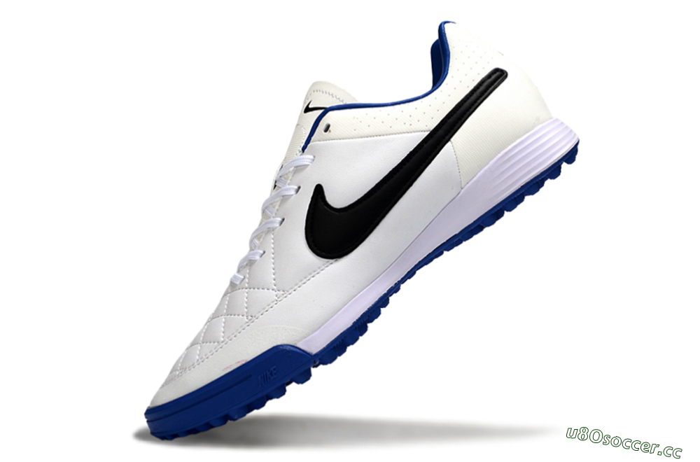 Men's Nike Tiempo Ligera 4 TF Artificial Turf Low-Tops Football Shoes - White/Royal Blue/Black 5
