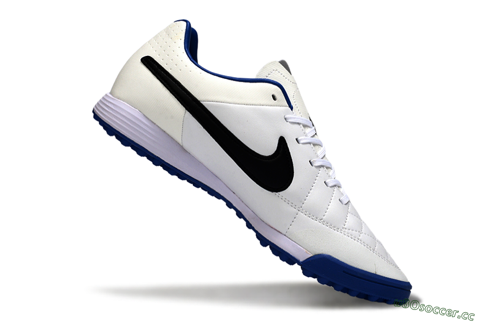 Men's Nike Tiempo Ligera 4 TF Artificial Turf Low-Tops Football Shoes - White/Royal Blue/Black 4