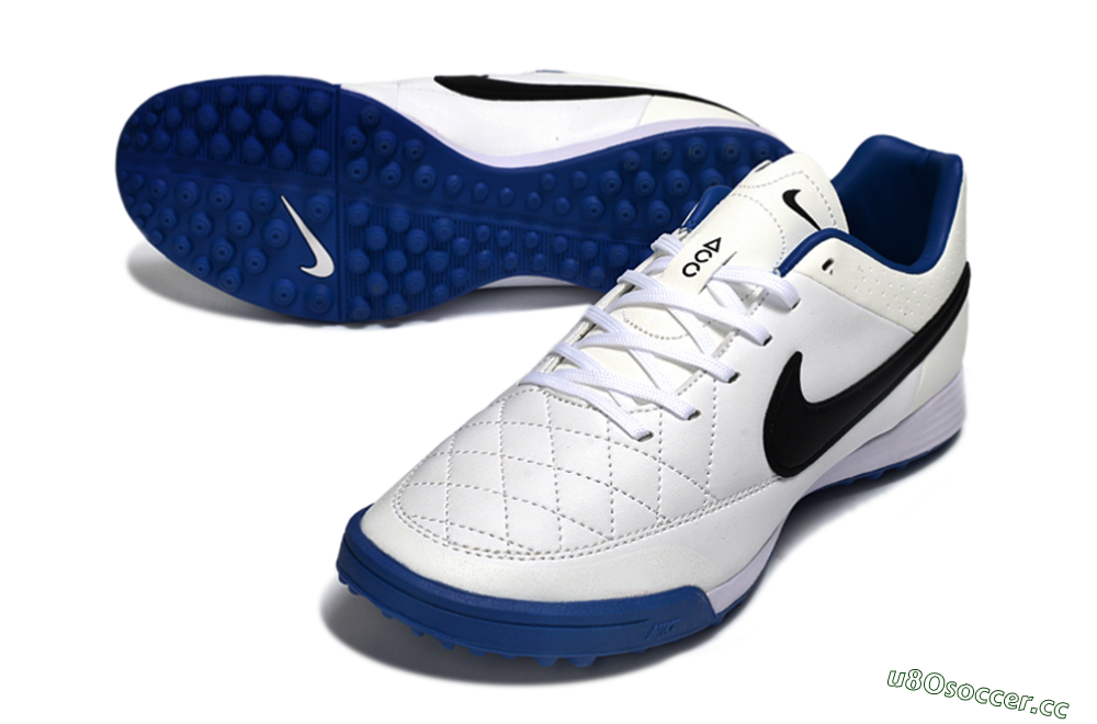 Men's Nike Tiempo Ligera 4 TF Artificial Turf Low-Tops Football Shoes - White/Royal Blue/Black 3