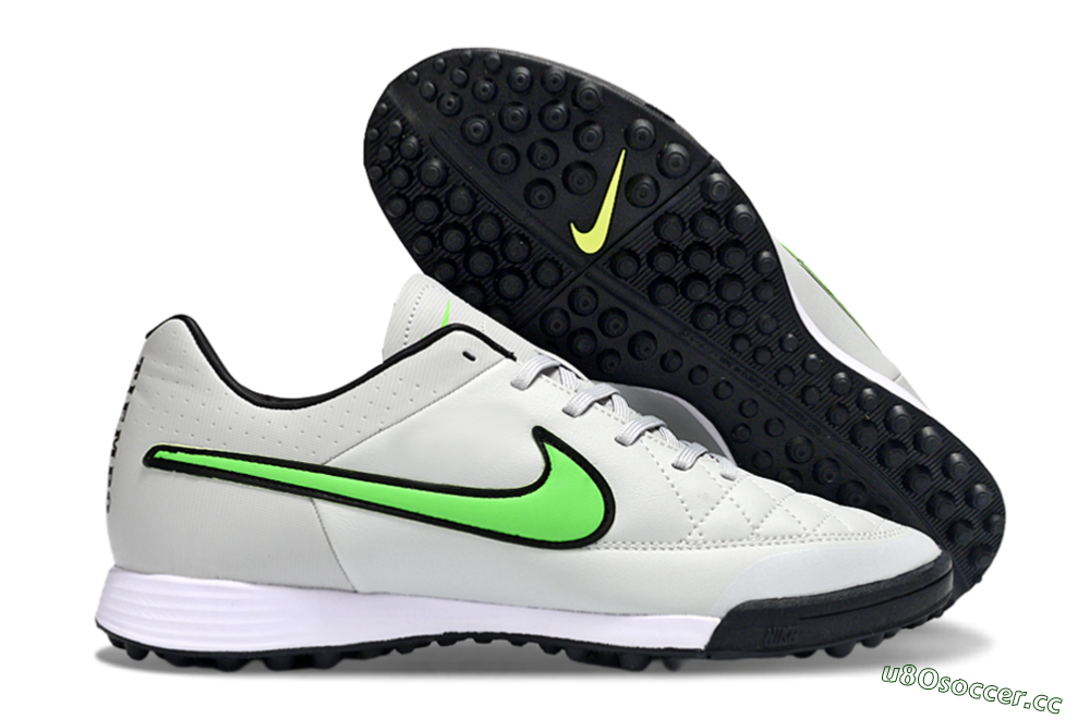 Men's Nike Tiempo Ligera 4 TF Artificial Turf Low-Tops Football Shoes - Gray/Neon Green/Black 2