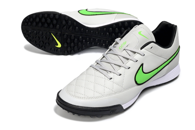 Men's Nike Tiempo Ligera 4 TF Artificial Turf Low-Tops Football Shoes - Gray/Neon Green/Black