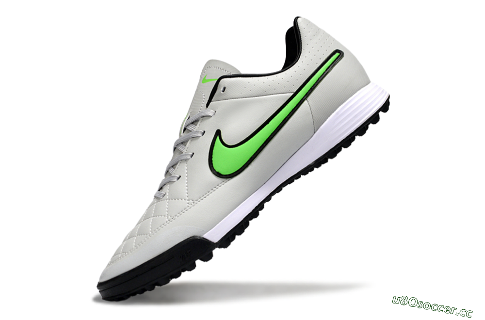 Men's Nike Tiempo Ligera 4 TF Artificial Turf Low-Tops Football Shoes - Gray/Neon Green/Black 5