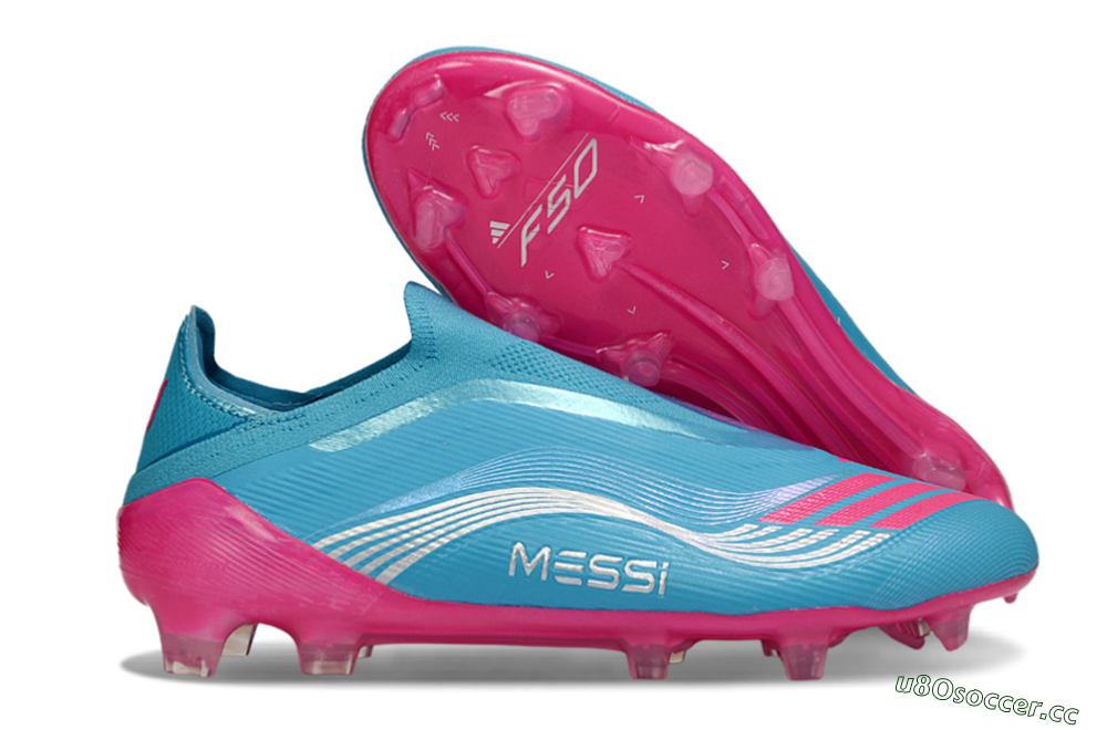 Unisex Messi x Adidas F50 Elite Laceless FG Firm Ground Low-Tops Football Boots - Blue/Electric Pink/Light Blue 2