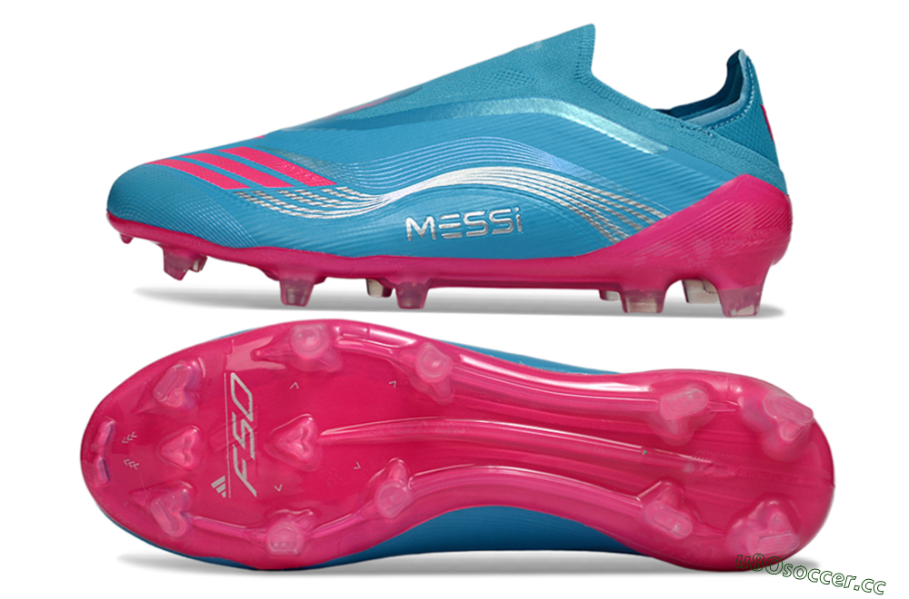 Unisex Messi x Adidas F50 Elite Laceless FG Firm Ground Low-Tops Football Boots - Blue/Electric Pink/Light Blue 1