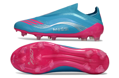 Unisex Messi x Adidas F50 Elite Laceless FG Firm Ground Low-Tops Football Boots - Blue/Electric Pink/Light Blue
