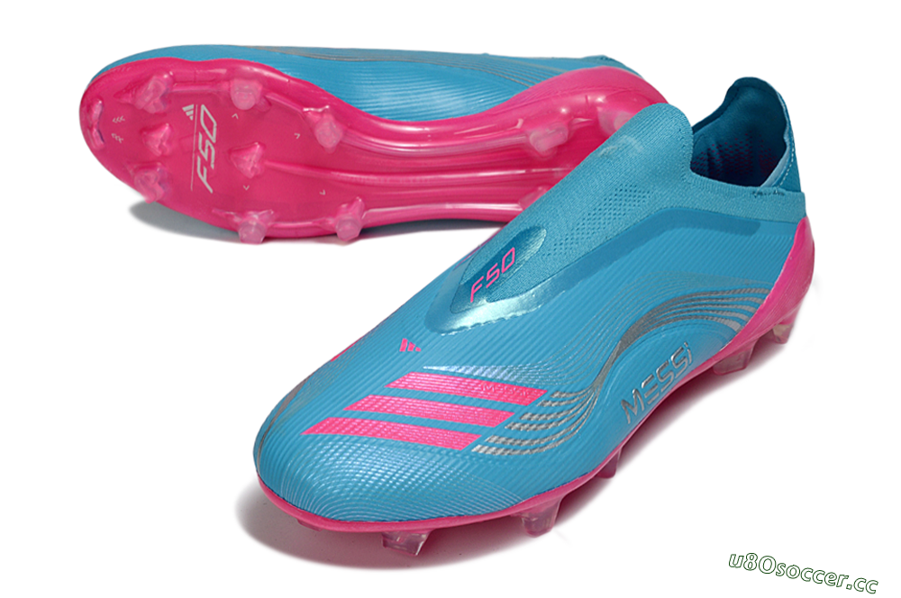 Unisex Messi x Adidas F50 Elite Laceless FG Firm Ground Low-Tops Football Boots - Blue/Electric Pink/Light Blue 3