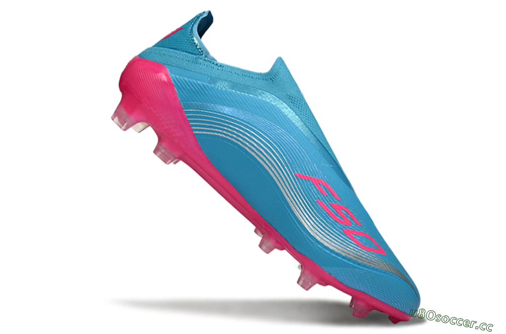 Unisex Messi x Adidas F50 Elite Laceless FG Firm Ground Low-Tops Football Boots - Blue/Electric Pink/Light Blue 4