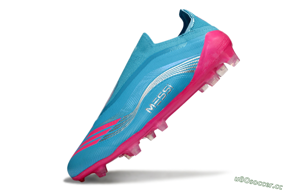 Unisex Messi x Adidas F50 Elite Laceless FG Firm Ground Low-Tops Football Boots - Blue/Electric Pink/Light Blue 5