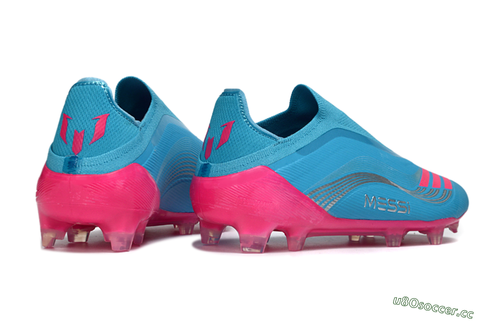 Unisex Messi x Adidas F50 Elite Laceless FG Firm Ground Low-Tops Football Boots - Blue/Electric Pink/Light Blue 6